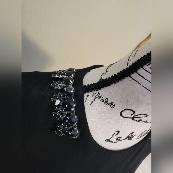 MNG Casual Black Fit + Flare, Floating Top, Sleeveless Bejeweled Shoulder Dress - Picture 5 of 8